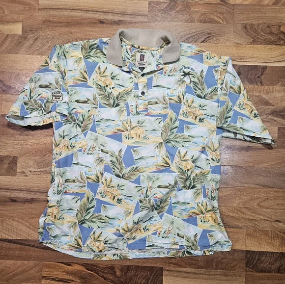 Tori Richard Honolulu Mens Polo Shirt Blue 2003 Tropical Floral Graphic Large - Picture 1 of 9
